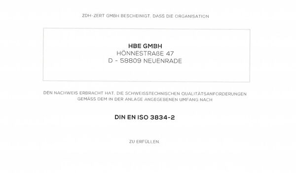 HBE Schweißbetrieb erneut zertifiziert