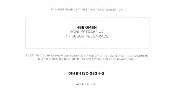 HBE welding shop sucessfully re-certified